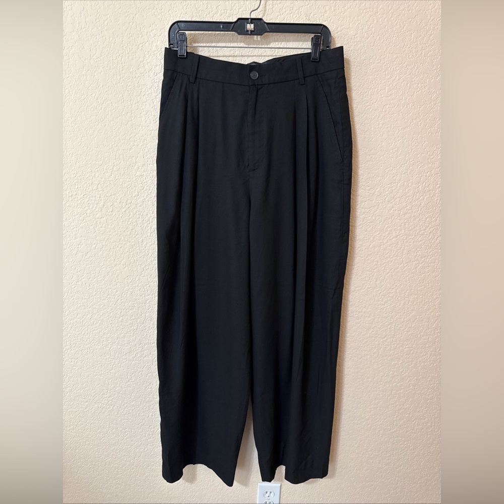 NWT Banana Republic Wide Leg Pleated Dress Pant Black Sz 8 Linen Blend High Rise